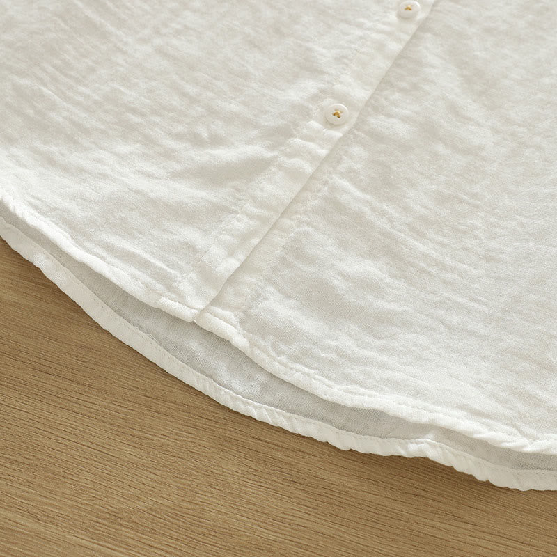 Buddha Stones Fall White Geometric Embroidery Buttons Women's Cotton Long Sleeve Shirt - image 11