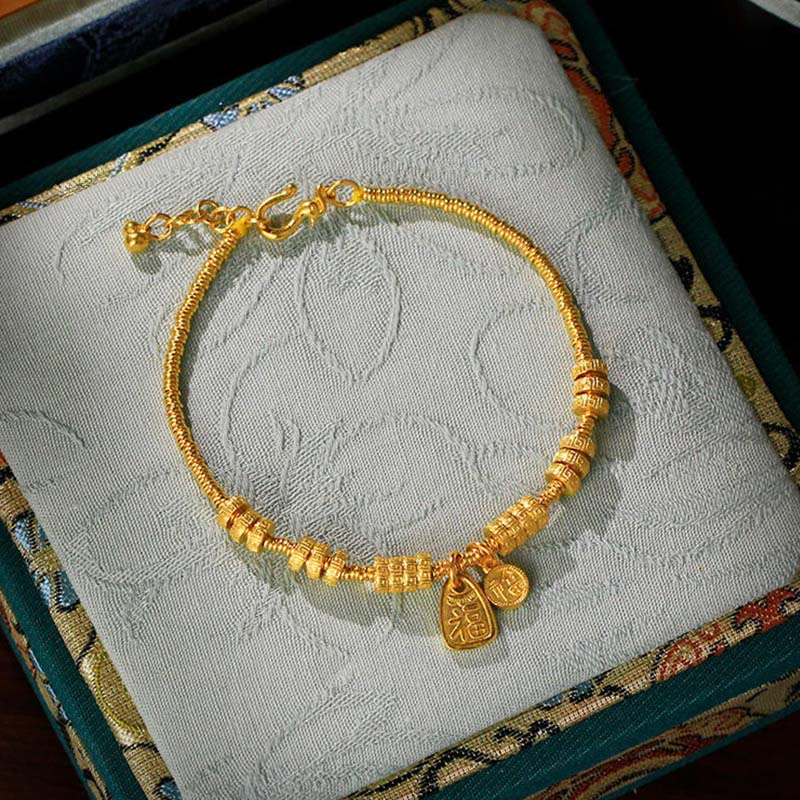 Buddha Stones Copper Fu Character Lucky Charm Wealth Bracelet - image 0