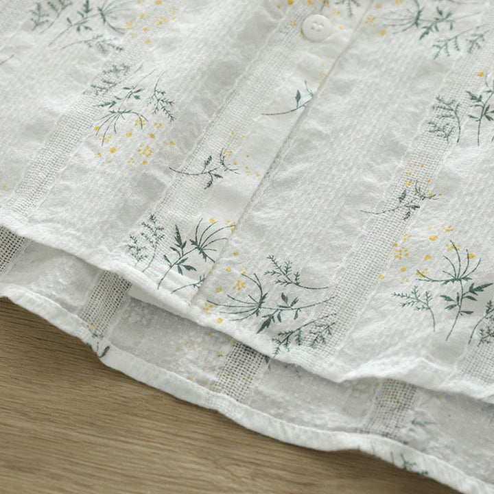 Buddha Stones Fall White Yellow Flowers Green Leaves Buttons Women's Cotton Long Sleeve Shirt - image 8