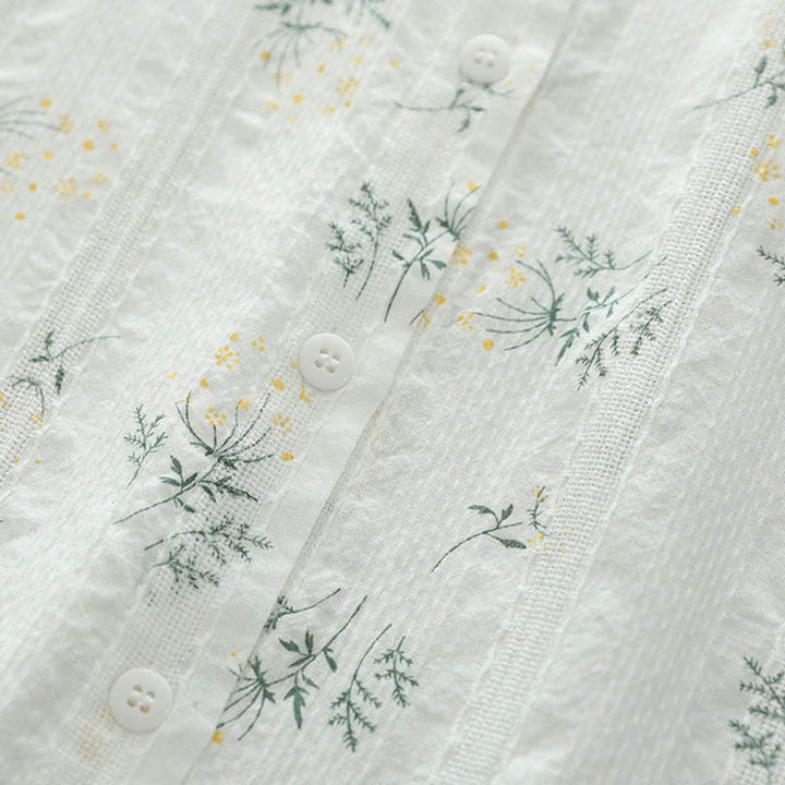 Buddha Stones Fall White Yellow Flowers Green Leaves Buttons Women's Cotton Long Sleeve Shirt - image 6