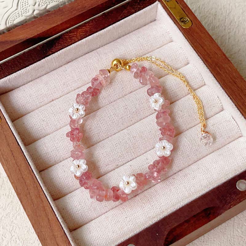 Buddha Stones Irregular Crystal Flower Design Amethyst White Crystal Balance Bracelet - Strawberry Quartz(Wrist Circumference: 15-19cm) - image 11