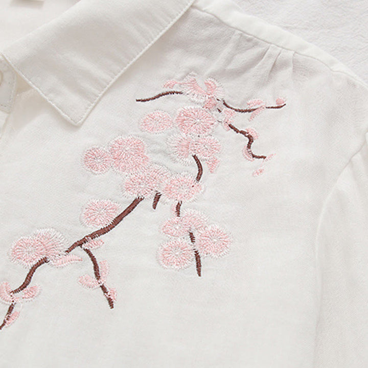 Buddha Stones Fall Pink Plum Blossoms Embroidery Buttons Women's Cotton Long Sleeve Shirt - image 9