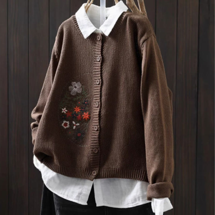 Buddha Stones Floral Embroidery Buttons Cotton Women's Long Sleeve Knitted Cardigan Sweater - Sienna - US4-6，UK/AU8-10，EU36-38 (F) - image 20
