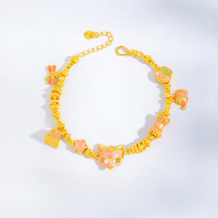 Buddha Stones 24k Gold Plated Brass Fox Fu Character Ruyi Charm Luck Bracelet - image 2