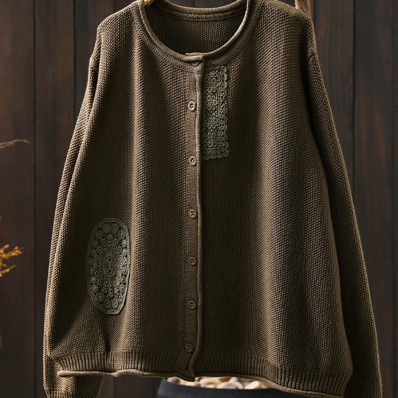 Buddha Stones Fall Floral Buttons Cotton Women's Long Sleeve Knitted Cardigan Sweater - image 5