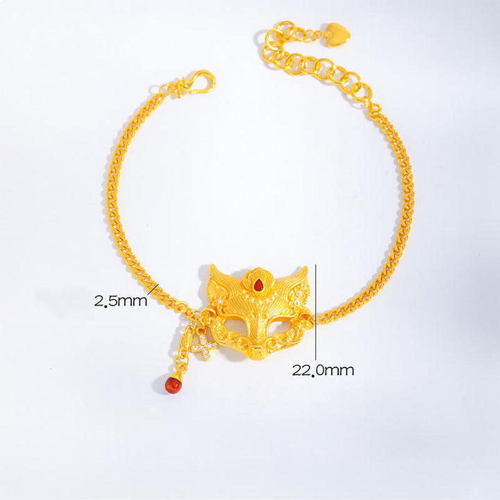Buddha Stones Golden Fox Mask Charm Tassel Copper Chain Balance Bracelet - Copper(Wrist Circumference: 15-19cm) - image 0