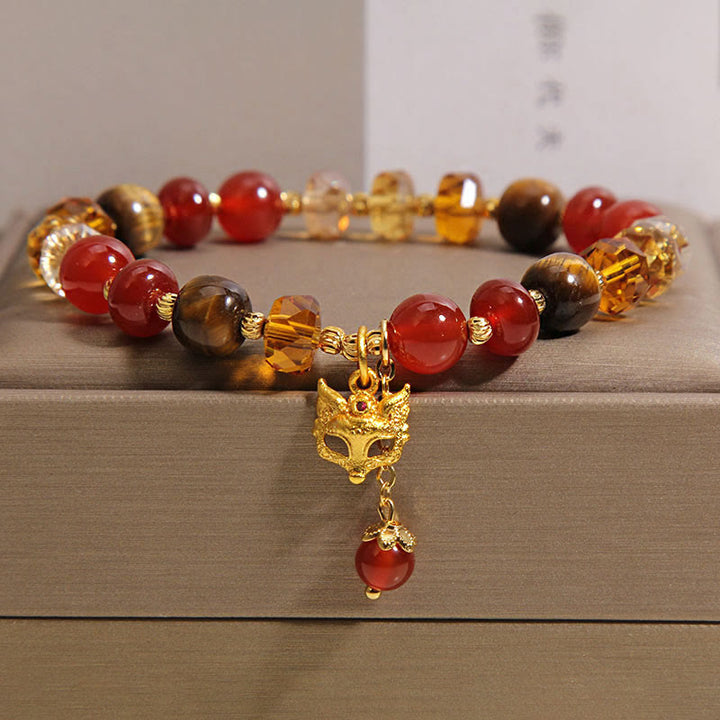 Buddha Stones Red Agate Tiger Eye Fox Charm Calm Beaded Bracelet - Red Agate(Wrist Circumference: 14-19cm) - image 0