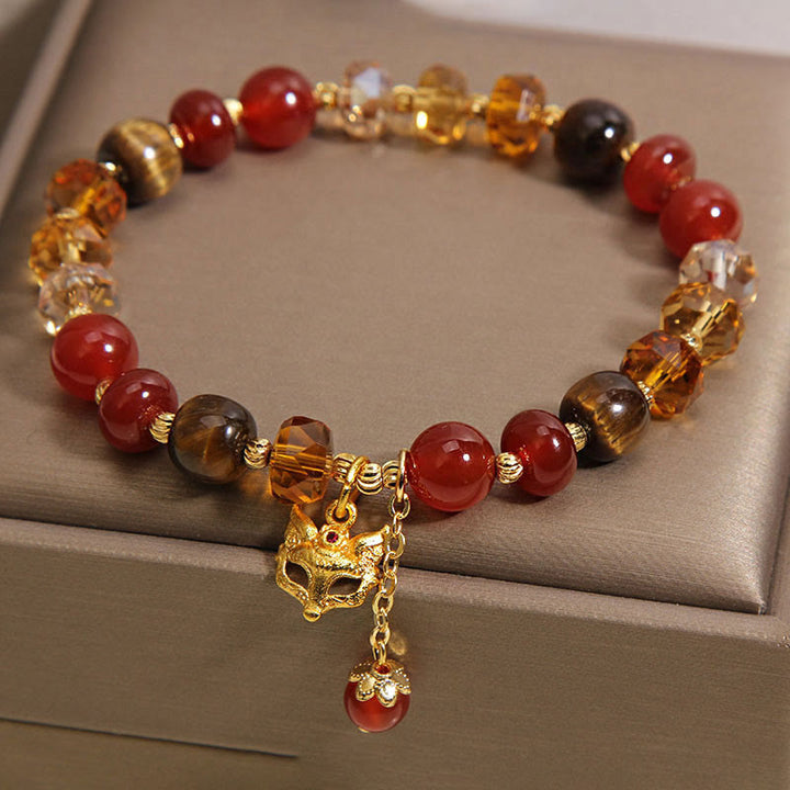 Buddha Stones Red Agate Tiger Eye Fox Charm Calm Beaded Bracelet - image 3