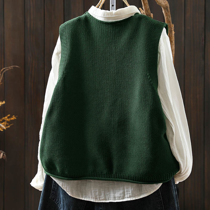 Buddha Stones Figure Rabbit Tree Embroidery Buttons Women's Sleeveless Cotton Knitted Vest Waistcoat - image 4