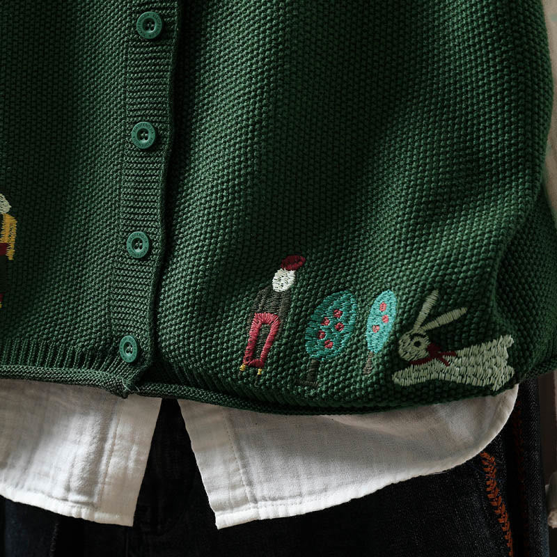 Buddha Stones Figure Rabbit Tree Embroidery Buttons Women's Sleeveless Cotton Knitted Vest Waistcoat - image 10