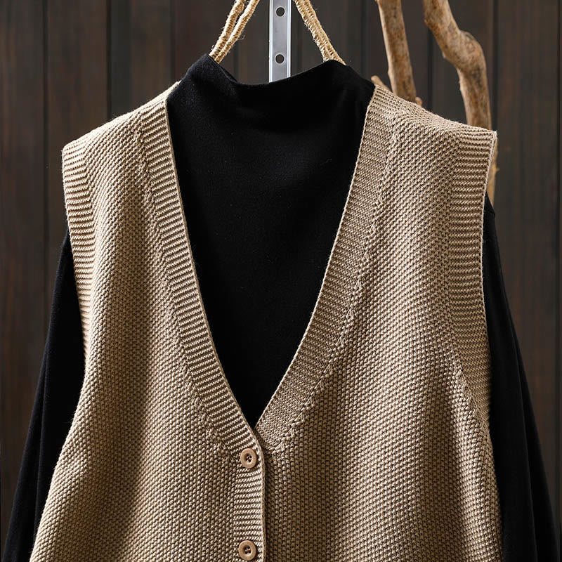 Buddha Stones Figure Rabbit Tree Embroidery Buttons Women's Sleeveless Cotton Knitted Vest Waistcoat - image 16