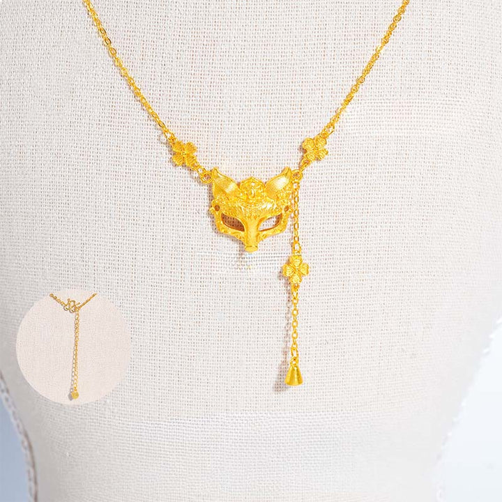 Buddha Stone Golden Fox Flower Design Tassel Copper Balance Pendant Necklace - image 2