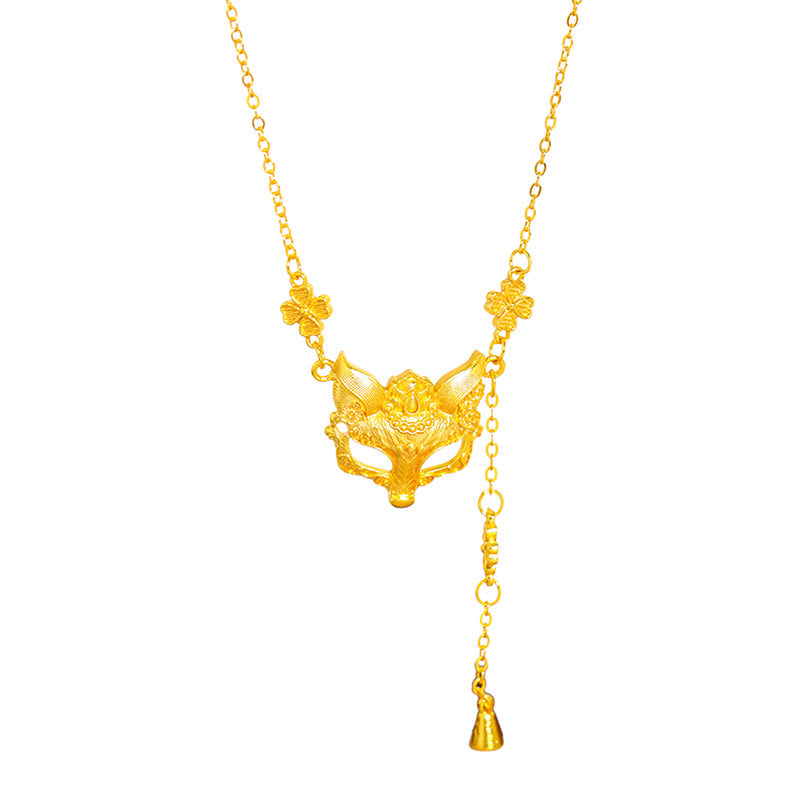 Buddha Stone Golden Fox Flower Design Tassel Copper Balance Pendant Necklace - image 5