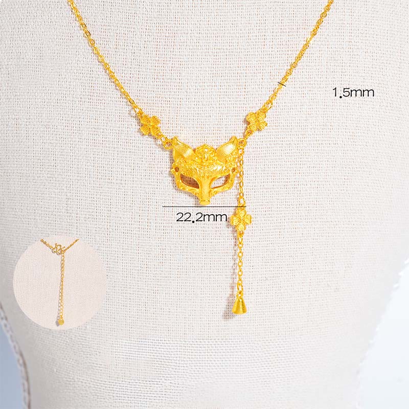 Buddha Stone Golden Fox Flower Design Tassel Copper Balance Pendant Necklace - Fox - image 1