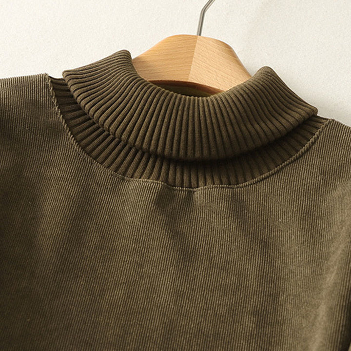 Buddha Stones Winter High Neck Warm Cotton Women's Long Sleeve Midi Dress With Pockets - image 17