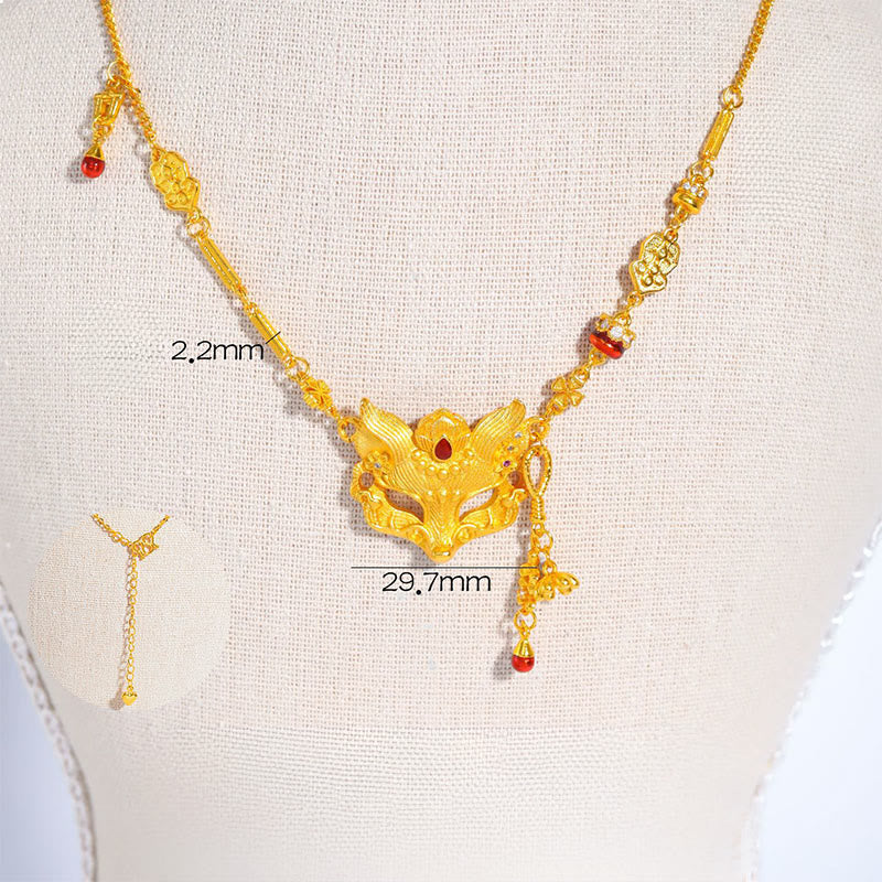 Buddha Stone Copper Fox Design Tassel Balance Pendant Necklace - Fox - image 0