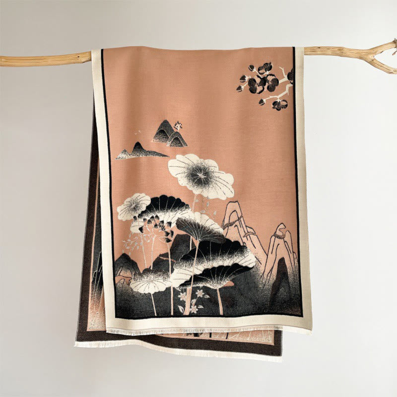 Buddha Stones Winter Mountain Lotus Flowers Leaves Pattern Soft Scarf Shawl - image 1