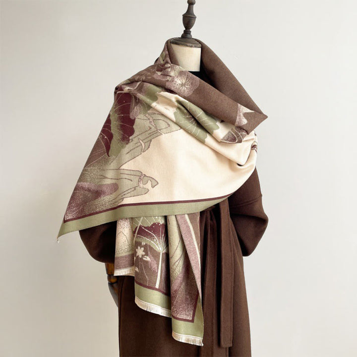 Buddha Stones Winter Mountain Lotus Flowers Leaves Pattern Soft Scarf Shawl - image 4