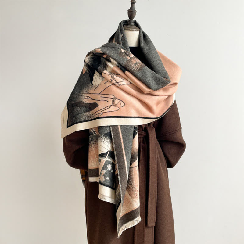 Buddha Stones Winter Mountain Lotus Flowers Leaves Pattern Soft Scarf Shawl - SandyBrown - 180*65cm - image 0