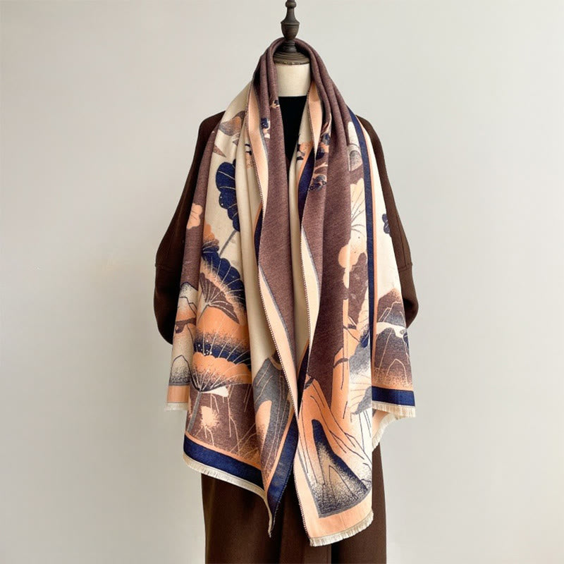 Buddha Stones Winter Mountain Lotus Flowers Leaves Pattern Soft Scarf Shawl - image 14