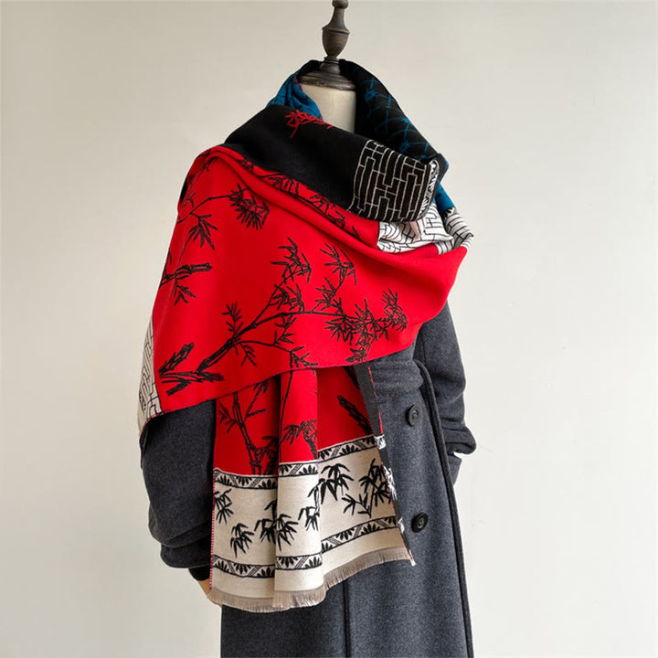 Buddha Stones Winter Bamboo Leaf Little Bird Pattern Cozy Scarf Shawl - image 7