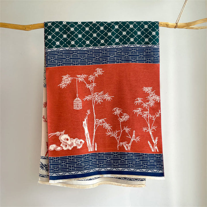 Buddha Stones Winter Bamboo Leaf Little Bird Pattern Cozy Scarf Shawl - image 1