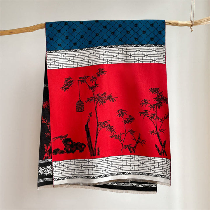 Buddha Stones Winter Bamboo Leaf Little Bird Pattern Cozy Scarf Shawl - image 8