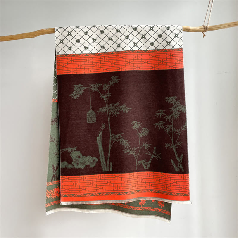 Buddha Stones Winter Bamboo Leaf Little Bird Pattern Cozy Scarf Shawl - image 11