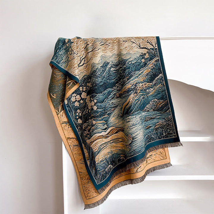 Buddha Stones Winter Gradient Color Warm Hills Trees Pattern Cozy Scarf Shawl - DarkCyan - 185*65cm - image 2