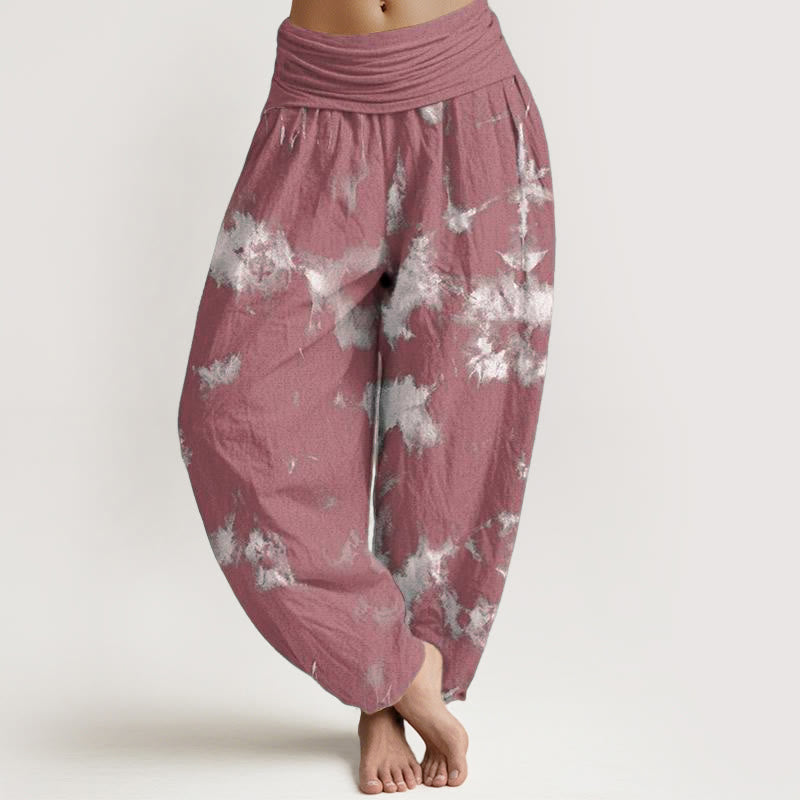 Buddha Stones Pure Cotton White Lines Spots Tie-Dye Pattern Women's Elastic Waist Harem Pants - PaleVioletRed - US22，UK/AU26，EU54 (6XL) - image 8