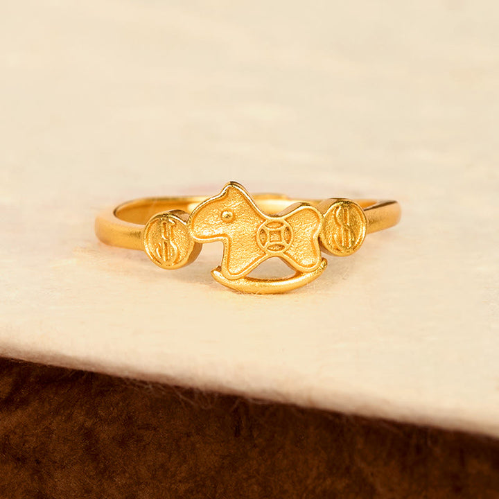 Buddha Stones Year Of The Horse 24k Gold Plated Brass Copper Coin Adjustable Ring - image 2
