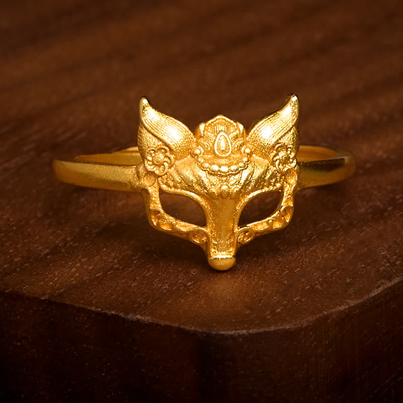 Buddha Stones Fox Mask 24k Gold Plated Brass Ring - image 1