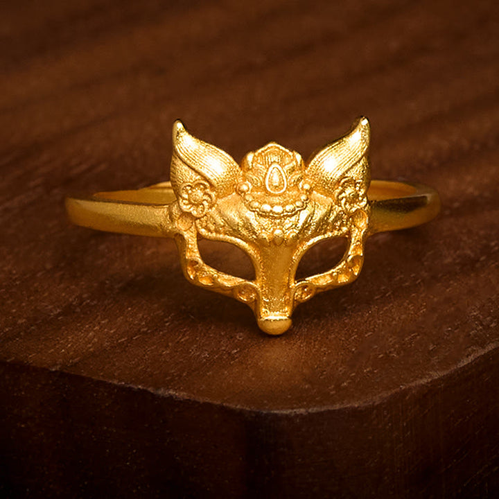 Buddha Stones Fox Mask 24k Gold Plated Brass Ring - image 1