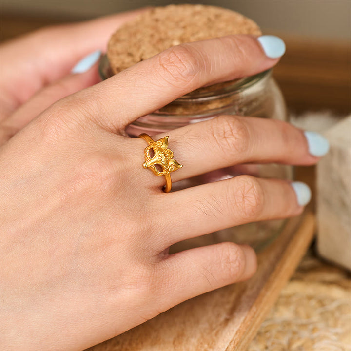 Buddha Stones Fox Mask 24k Gold Plated Brass Ring - image 5