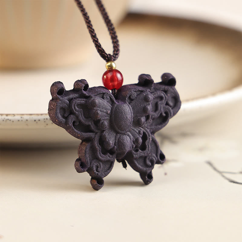 Buddha Stones Fox Mask Butterfly Taotie Peace Buckle Fortune Necklace Pendant - Hollow Carved Butterfly - image 7