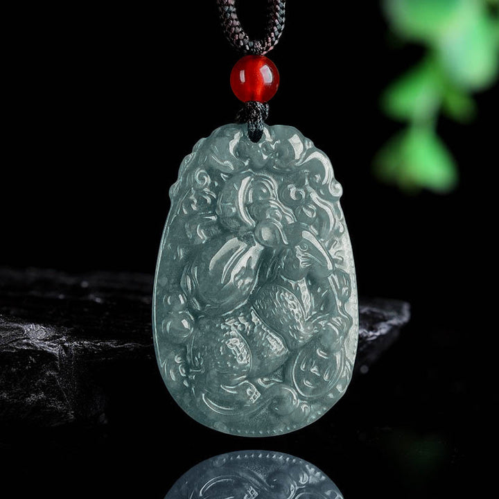 Buddha Stones Chinese Zodiac Jade Year of the Horse Luck Rope Necklace Pendant - image 8