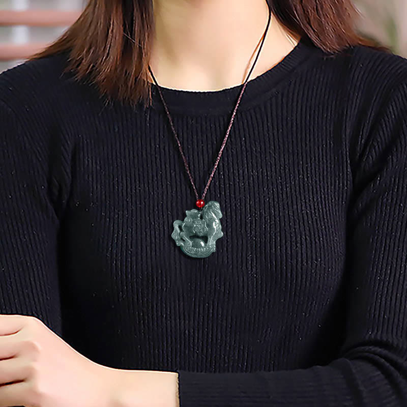 Buddha Stones Year of the Horse Jade Ingot Luck Prosperity Rope Necklace Pendant - image 11