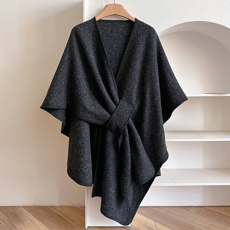 Buddha Stones Winter Solid Color Warm Cozy Split Scarf Shawl - Black - 160*110cm - image 10