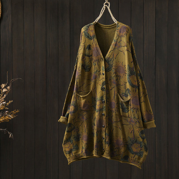 Buddha Stones Sunflower Mid-length Buttons Women's Long Sleeve Knitted Cardigan Sweater With Pockets - DarkGoldenrod - US4-8/10，UK/AU8-12/14，EU36-40/42 (F) - image 15