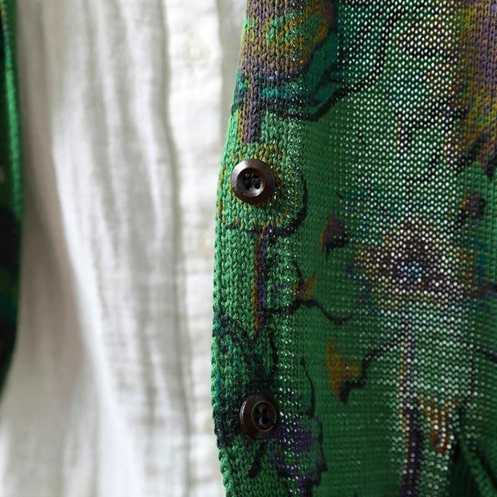 Buddha Stones Sunflower Mid-length Buttons Women's Long Sleeve Knitted Cardigan Sweater With Pockets - image 6