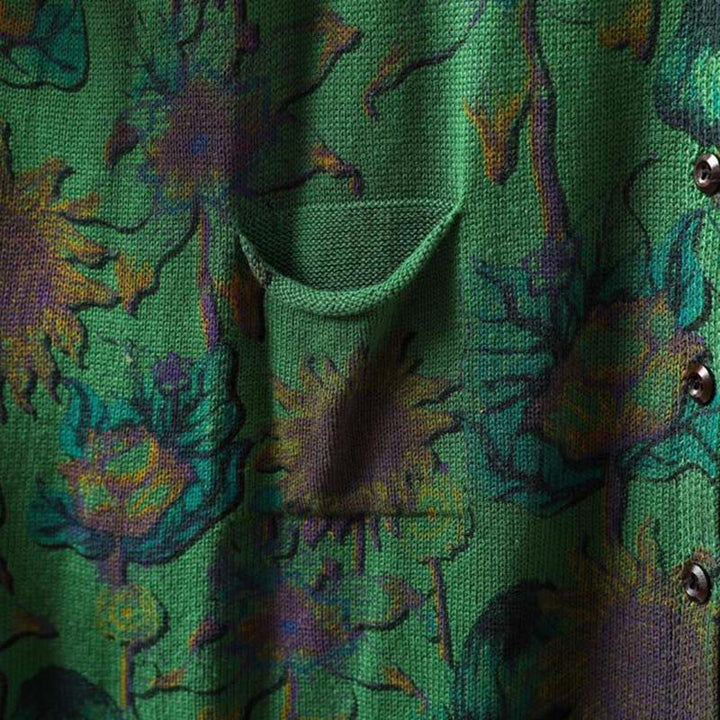 Buddha Stones Sunflower Mid-length Buttons Women's Long Sleeve Knitted Cardigan Sweater With Pockets - image 7