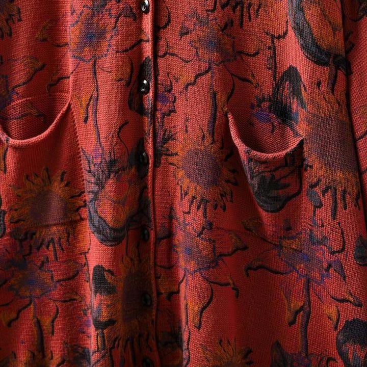 Buddha Stones Sunflower Mid-length Buttons Women's Long Sleeve Knitted Cardigan Sweater With Pockets - image 14