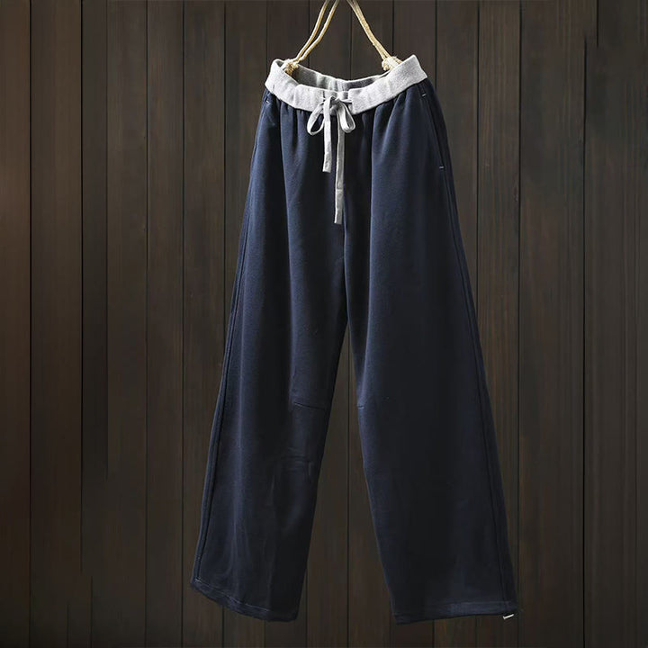 Buddha Stones Fall Solid Color-Blocked Women's Cotton Pants With Pockets - SteelBlue - US4，UK/AU8，EU36 (L) - image 0