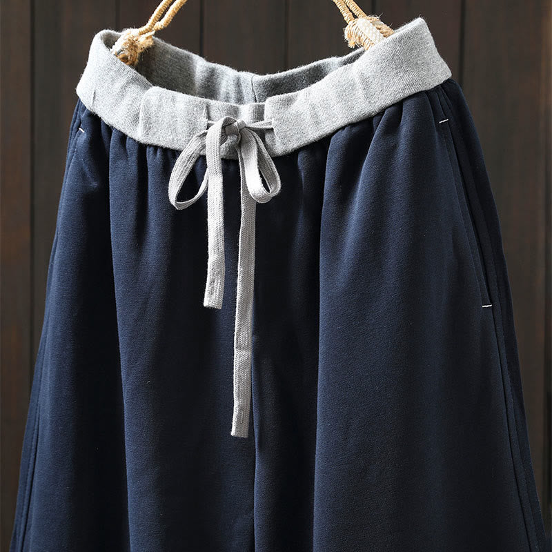 Buddha Stones Fall Solid Color-Blocked Women's Cotton Pants With Pockets - image 1