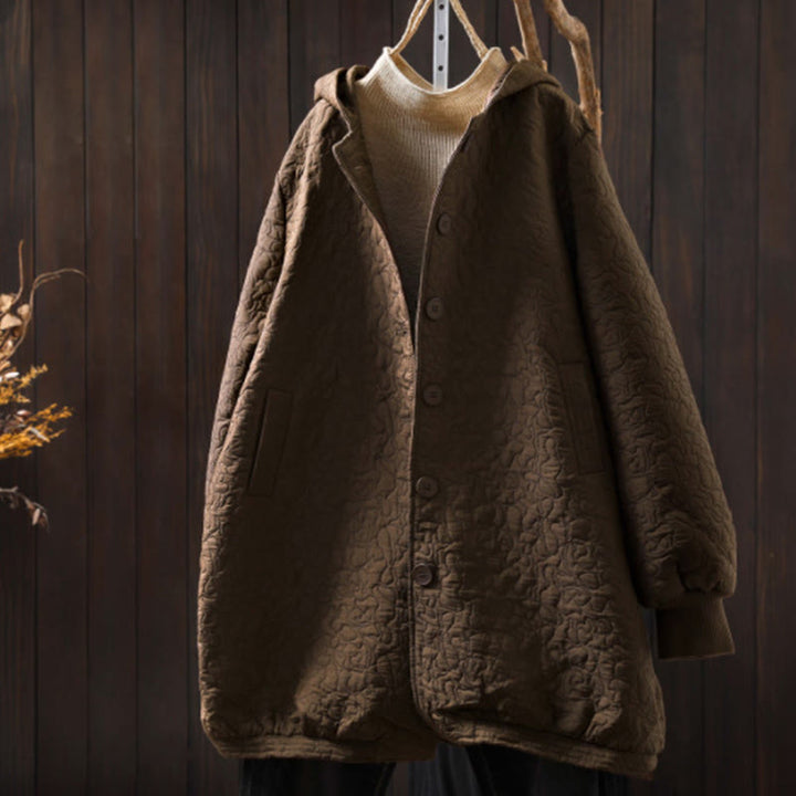 Buddha Stones Fall Buttons Long Sleeve Mid-length Jacquard Cotton Women's Jacket With Pockets - DarkGoldenrod - US12，UK/AU16，EU44 (XL) - image 15