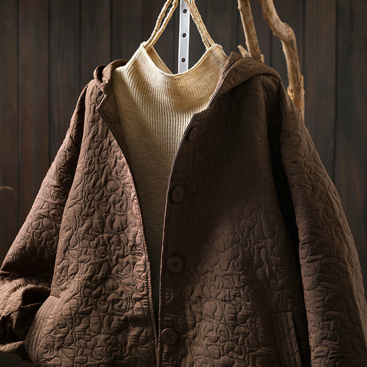 Buddha Stones Fall Buttons Long Sleeve Mid-length Jacquard Cotton Women's Jacket With Pockets - image 12