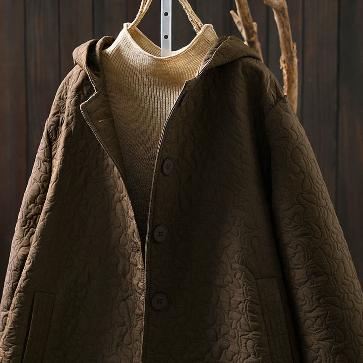 Buddha Stones Fall Buttons Long Sleeve Mid-length Jacquard Cotton Women's Jacket With Pockets - image 16