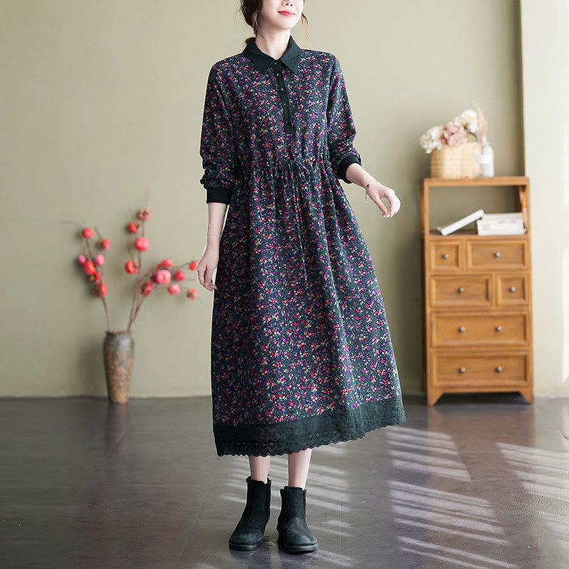 Buddha Stones Ethnic Printed Drawstring Long Sleeve Cotton Midi Dress With Pockets - DarkSlateGray - US8-10，UK/AU12-14，EU40-42 (2XL) - image 24