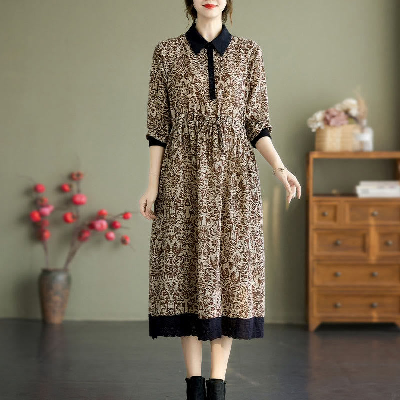 Buddha Stones Ethnic Printed Drawstring Long Sleeve Cotton Midi Dress With Pockets - image 19
