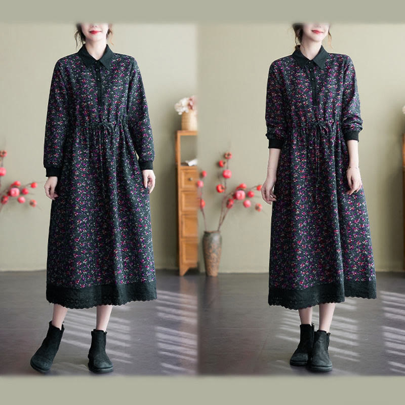 Buddha Stones Ethnic Printed Drawstring Long Sleeve Cotton Midi Dress With Pockets - image 28